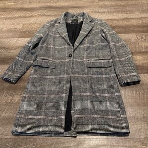 Rails Wool Blend Gray & Pink Plaid Long Blazer Jacket